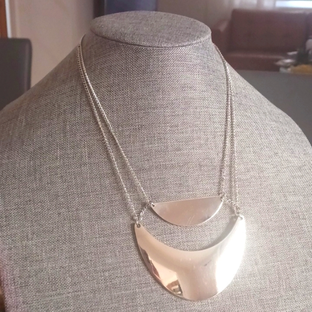 Silvertone Double Chain w/ Double Plate Pendants - Pre-loved (16"-20")